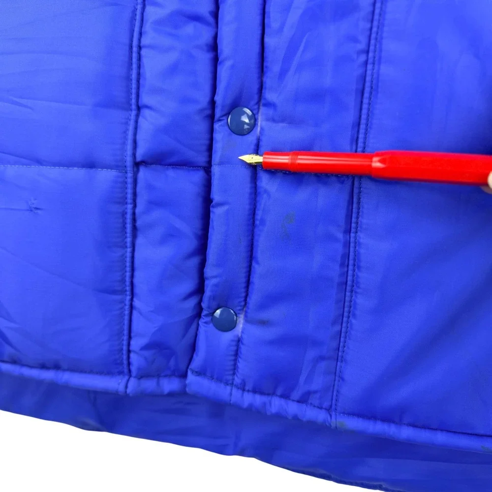 OXY Puffer Vest Men Large Royal Blue Nylon Quilted Snap Oil & Gas Vintage